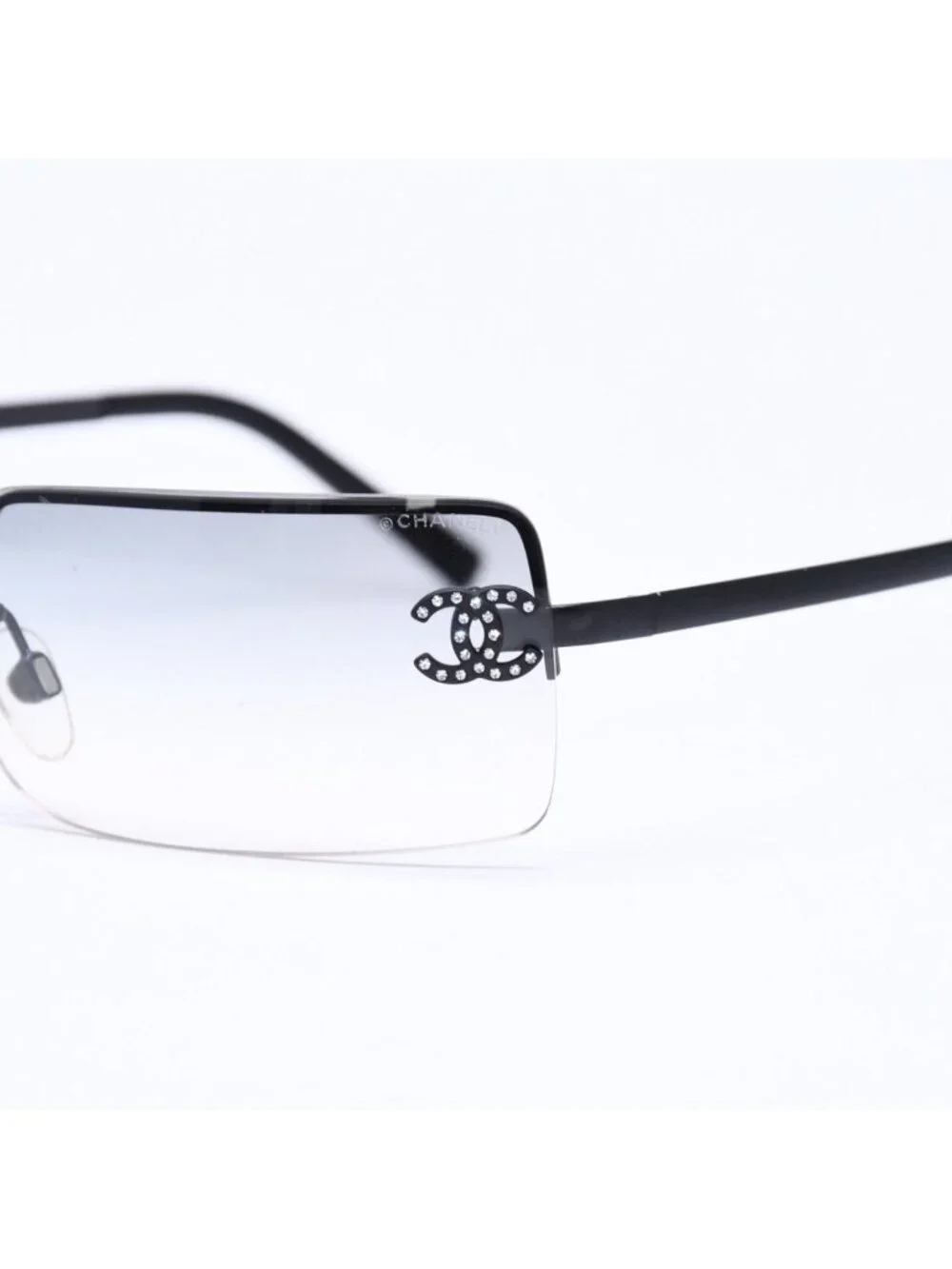 Chanel Half Rim Sunglasses Eyewear CC Logo Rhinestone